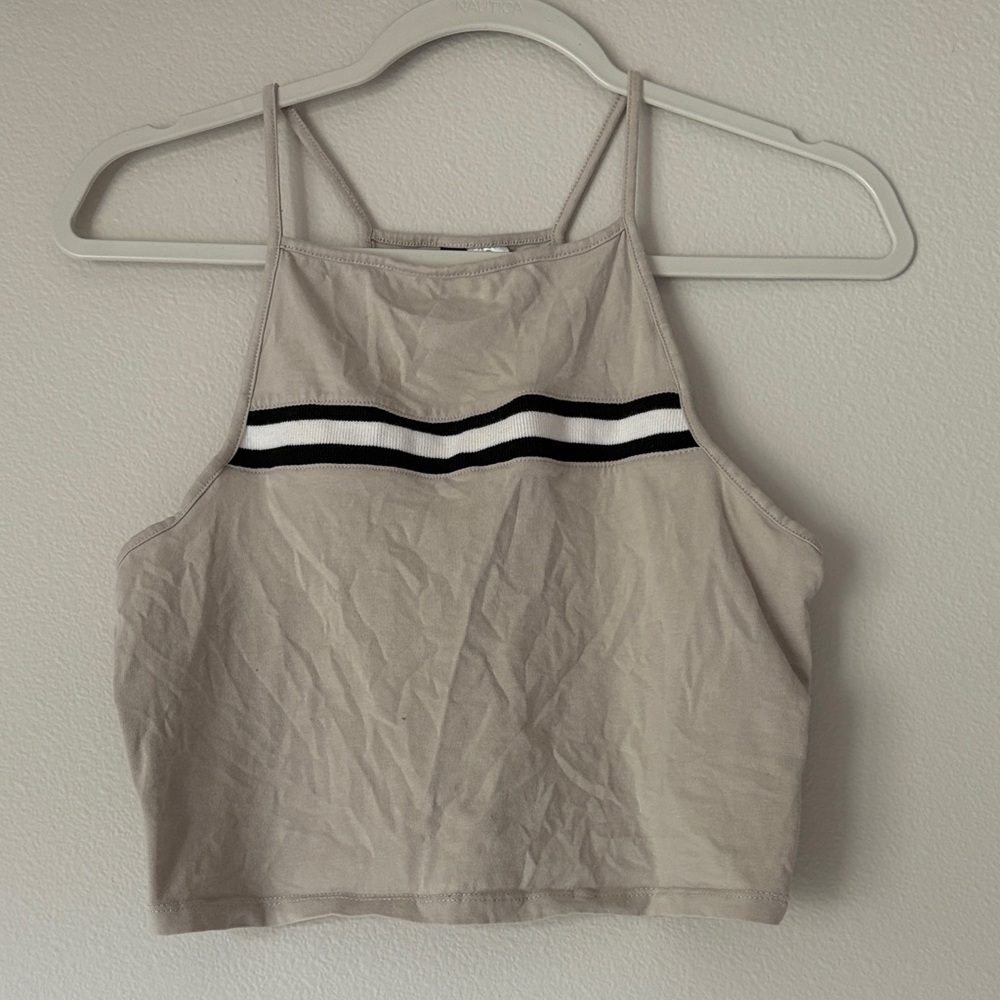H&M Taupe Crop Top with Striped Detail